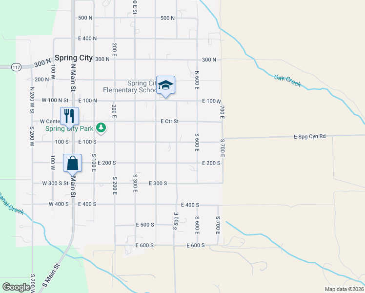 map of restaurants, bars, coffee shops, grocery stores, and more near 540 East 100 North in Spring City