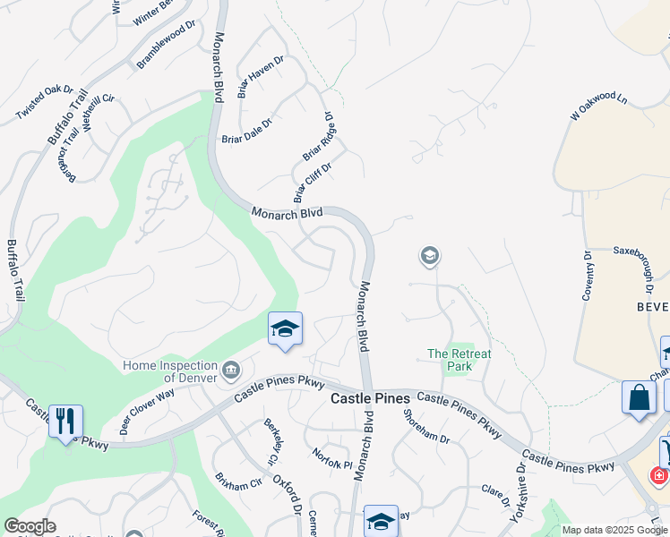 map of restaurants, bars, coffee shops, grocery stores, and more near 7872 Stonedale Drive in Castle Pines