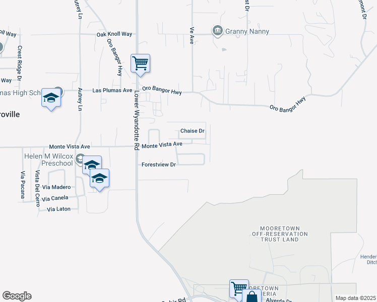 map of restaurants, bars, coffee shops, grocery stores, and more near 2685 Forestview Drive in Oroville