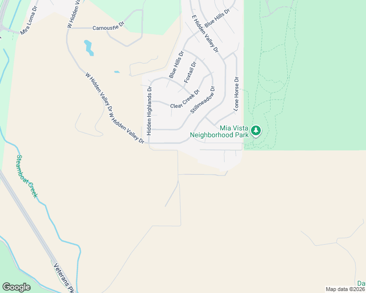 map of restaurants, bars, coffee shops, grocery stores, and more near 6125 East Hidden Valley Drive in Reno