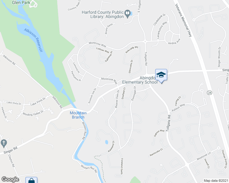 map of restaurants, bars, coffee shops, grocery stores, and more near 703 Singer Road in Abingdon