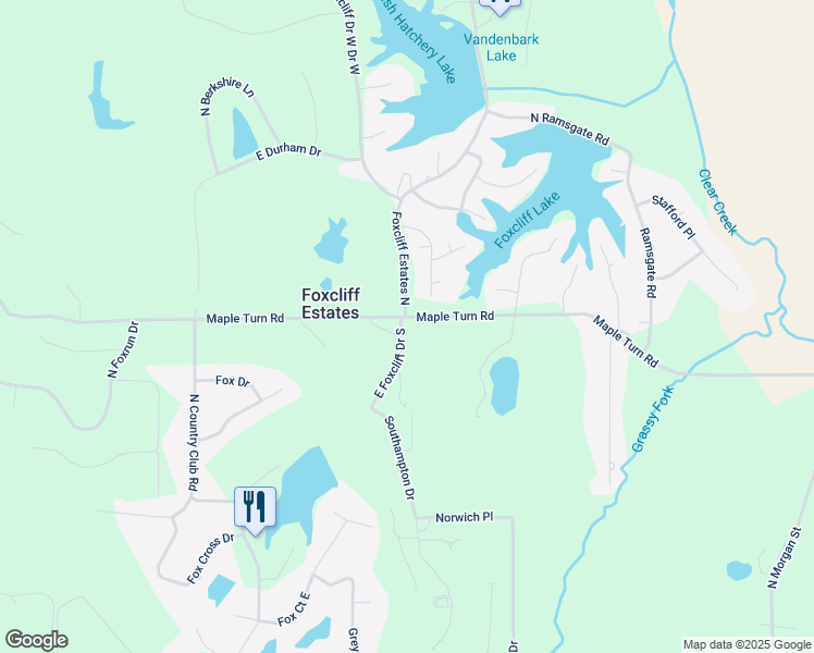 map of restaurants, bars, coffee shops, grocery stores, and more near 1501 East Foxcliff Drive South in Martinsville