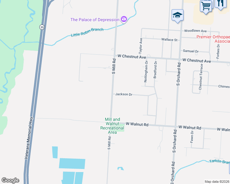 map of restaurants, bars, coffee shops, grocery stores, and more near 1838 Jackson Drive in Vineland