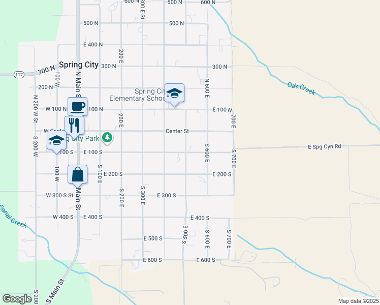 map of restaurants, bars, coffee shops, grocery stores, and more near 520 East 100 South in Spring City