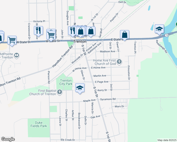 map of restaurants, bars, coffee shops, grocery stores, and more near 403 South 1st Street in Trenton