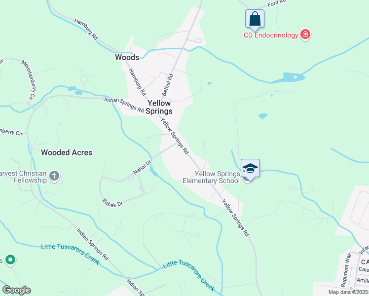 map of restaurants, bars, coffee shops, grocery stores, and more near 8829 Yellow Springs Road in Frederick