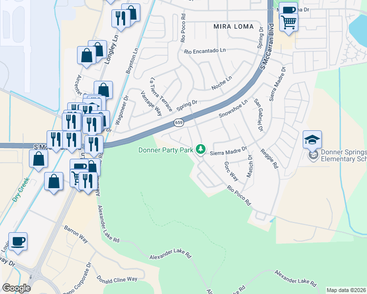 map of restaurants, bars, coffee shops, grocery stores, and more near 4334 Leeward Lane in Reno