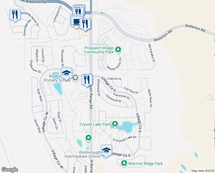 map of restaurants, bars, coffee shops, grocery stores, and more near 9893 Fairwood Street in Littleton