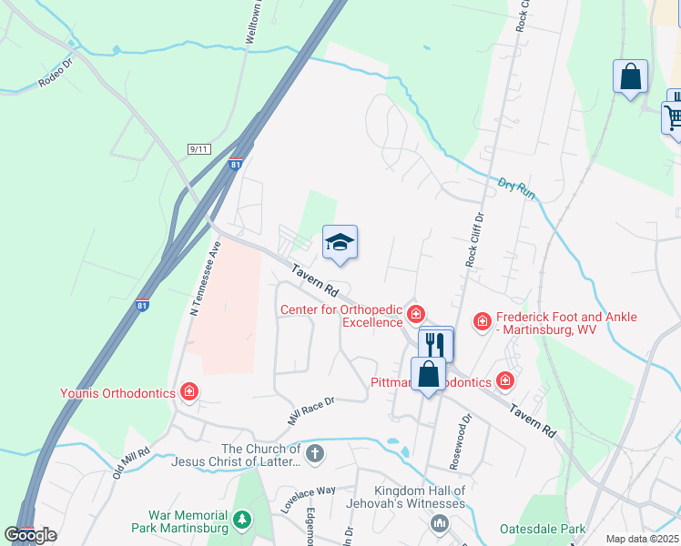 map of restaurants, bars, coffee shops, grocery stores, and more near 2000 Tavern Road in Martinsburg