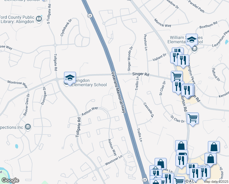 map of restaurants, bars, coffee shops, grocery stores, and more near 158 Glen View Terrace in Abingdon