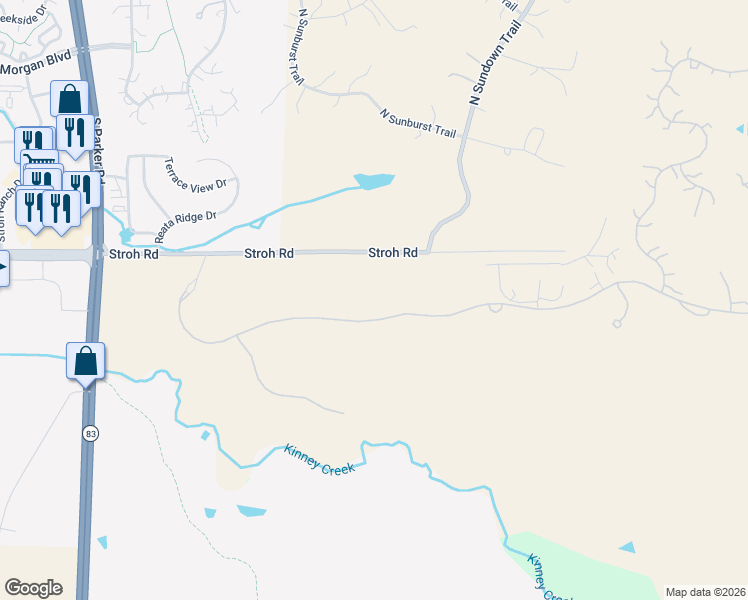 map of restaurants, bars, coffee shops, grocery stores, and more near 7478 Preservation Trail in Parker