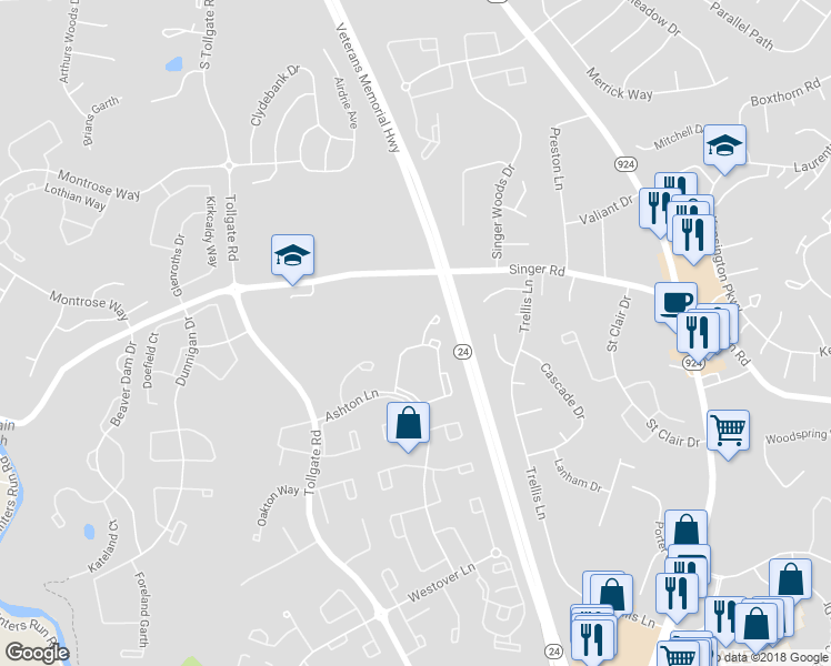 map of restaurants, bars, coffee shops, grocery stores, and more near 164 Branchwood Court in Abingdon