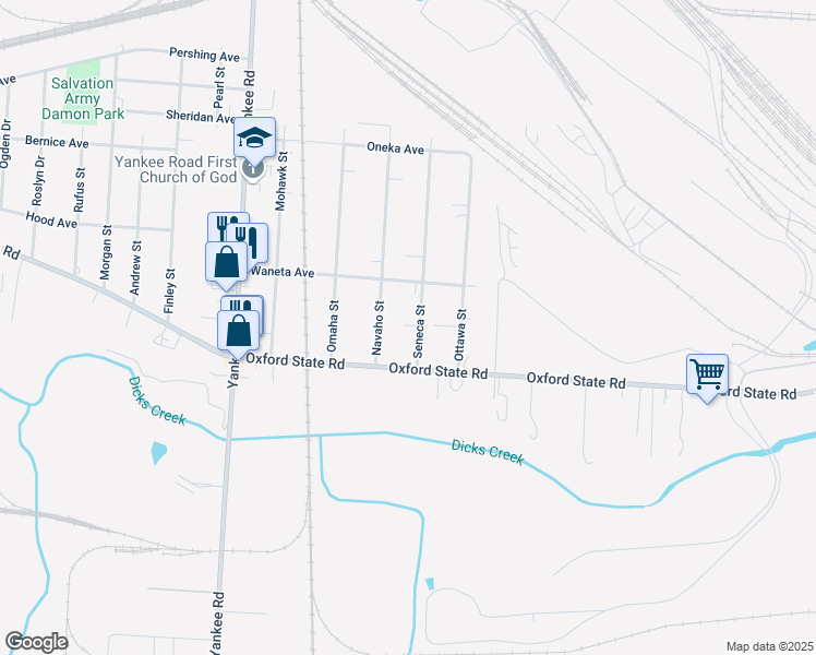 map of restaurants, bars, coffee shops, grocery stores, and more near 3216 Seneca Street in Middletown