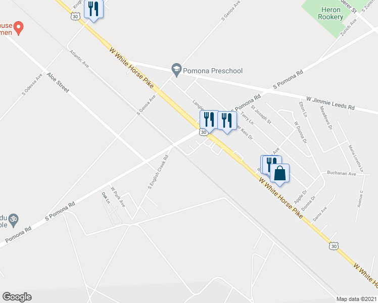 map of restaurants, bars, coffee shops, grocery stores, and more near 423 George Avenue in Egg Harbor City