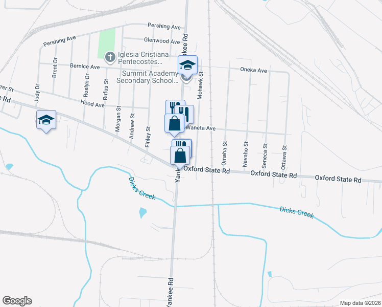 map of restaurants, bars, coffee shops, grocery stores, and more near 3227 Yankee Road in Middletown