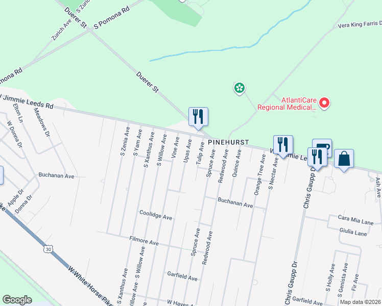 map of restaurants, bars, coffee shops, grocery stores, and more near 306 Upas Avenue in Galloway