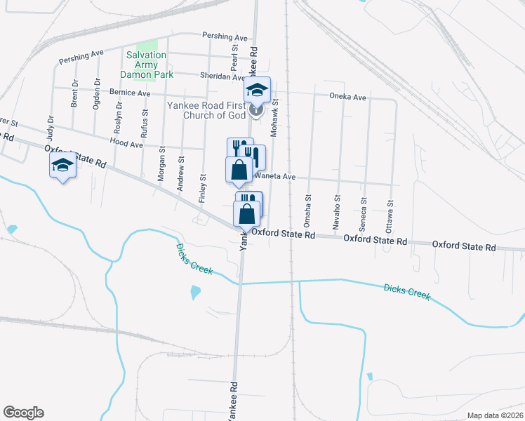 map of restaurants, bars, coffee shops, grocery stores, and more near 3227 Yankee Road in Middletown