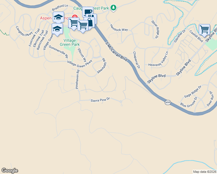 map of restaurants, bars, coffee shops, grocery stores, and more near 4890 Mountainshyre Road in Reno