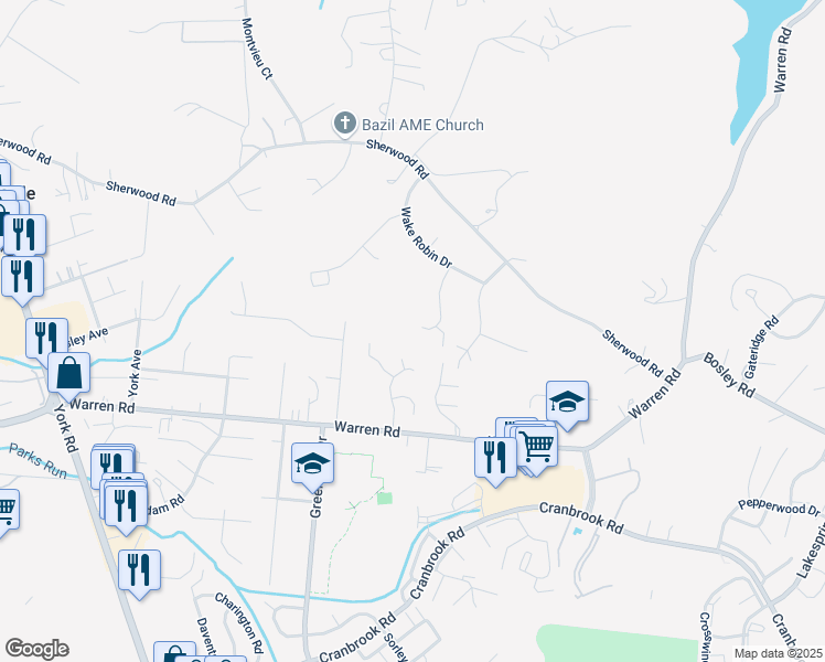 map of restaurants, bars, coffee shops, grocery stores, and more near 10590 Blue Bell Way in Cockeysville