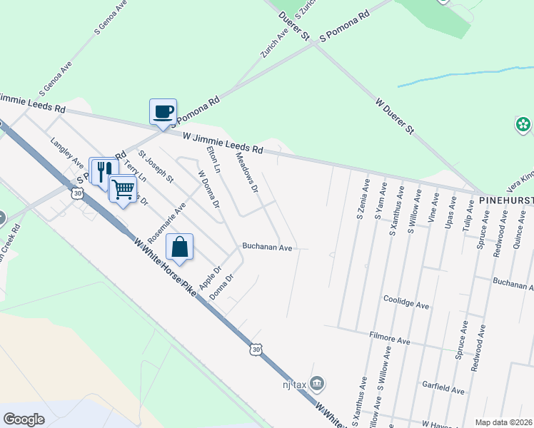 map of restaurants, bars, coffee shops, grocery stores, and more near 359 Elton Lane in Egg Harbor City
