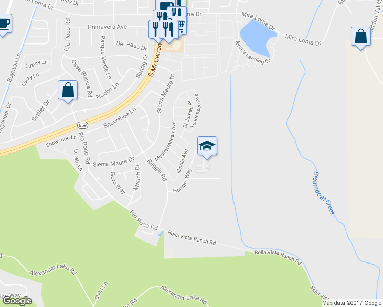 map of restaurants, bars, coffee shops, grocery stores, and more near 4929 Hombre Way in Reno