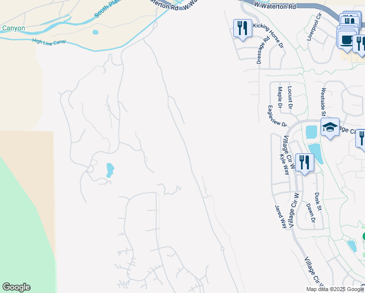 map of restaurants, bars, coffee shops, grocery stores, and more near 7929 Raphael Lane in Littleton