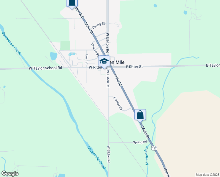 map of restaurants, bars, coffee shops, grocery stores, and more near 208 Mill Street in Seven Mile