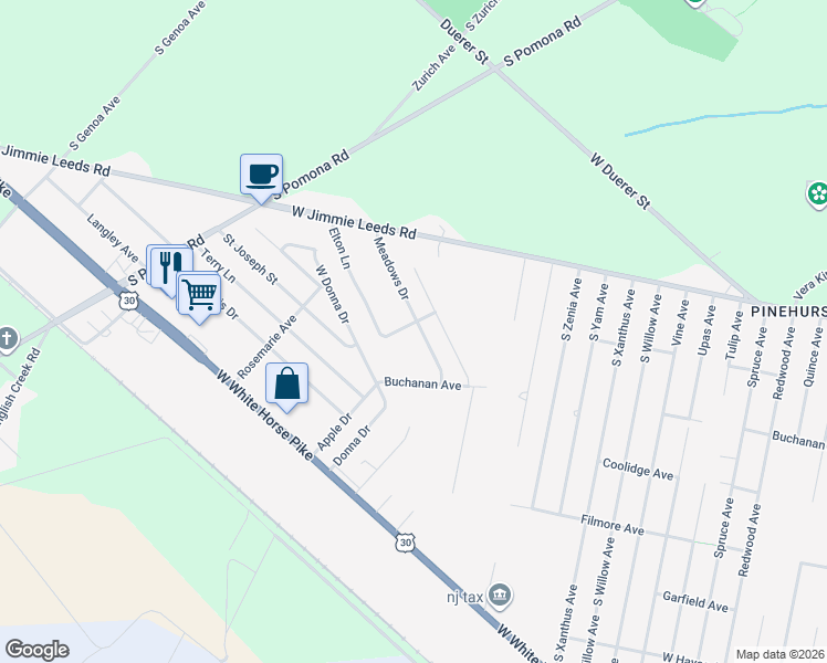 map of restaurants, bars, coffee shops, grocery stores, and more near 359 Elton Lane in Egg Harbor City