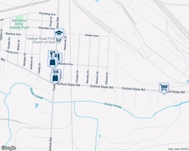 map of restaurants, bars, coffee shops, grocery stores, and more near 3216 Seneca Street in Middletown
