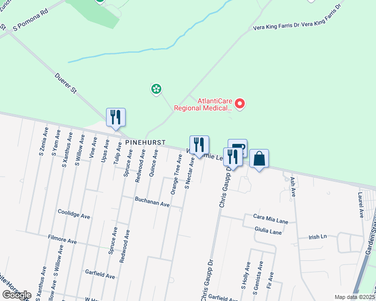 map of restaurants, bars, coffee shops, grocery stores, and more near West Jimmie Leeds Road in Galloway