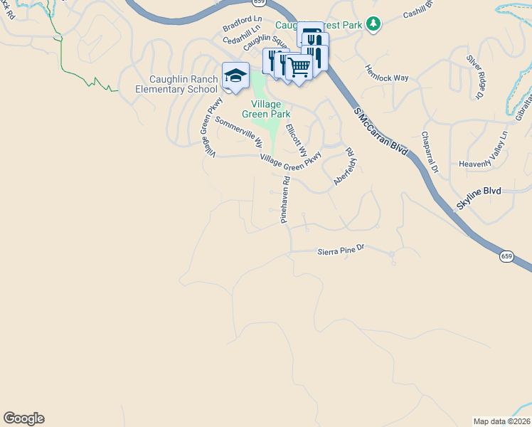 map of restaurants, bars, coffee shops, grocery stores, and more near 5020 Landy Bank Court in Reno