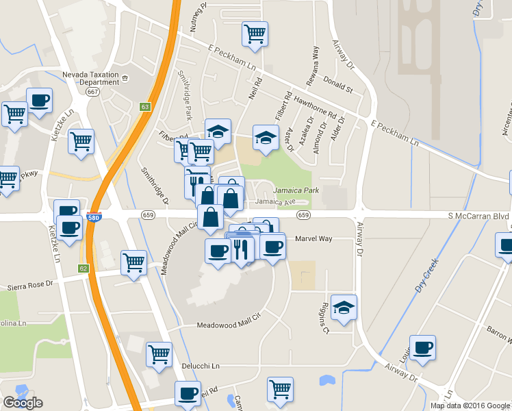 map of restaurants, bars, coffee shops, grocery stores, and more near 800 Alley No 4 in Reno