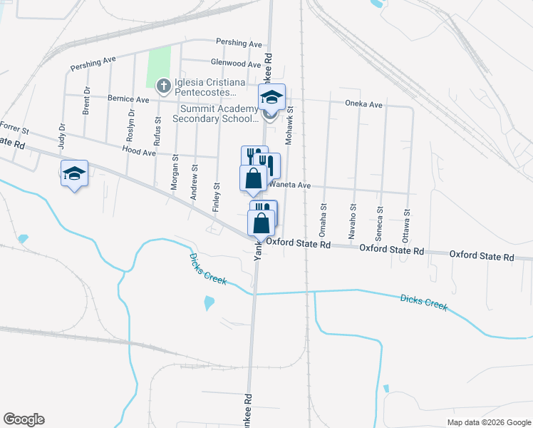 map of restaurants, bars, coffee shops, grocery stores, and more near 3227 Yankee Road in Middletown