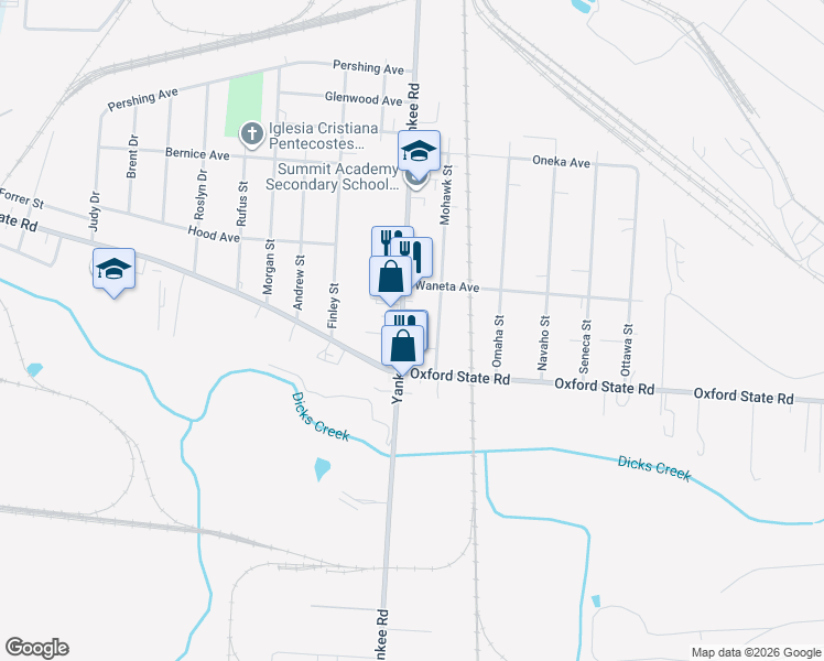 map of restaurants, bars, coffee shops, grocery stores, and more near 3227 Yankee Road in Middletown