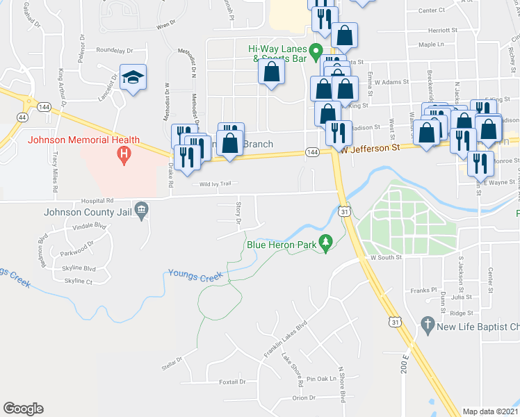 map of restaurants, bars, coffee shops, grocery stores, and more near 253 Woodfield Drive in Franklin