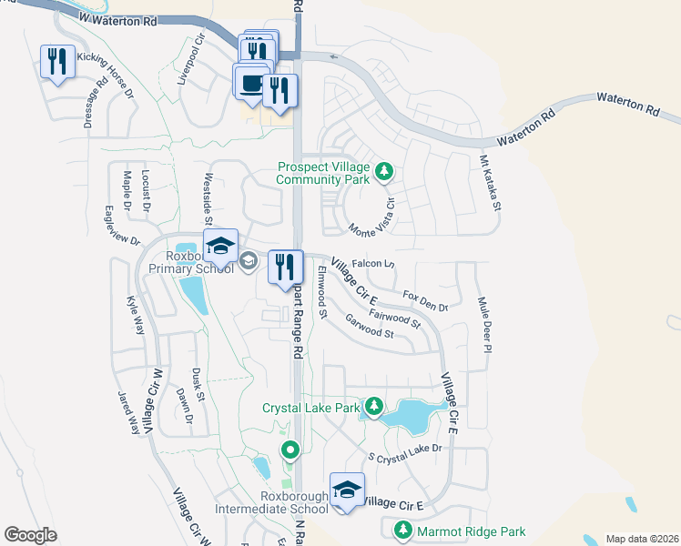 map of restaurants, bars, coffee shops, grocery stores, and more near 9893 Fairwood Street in Littleton