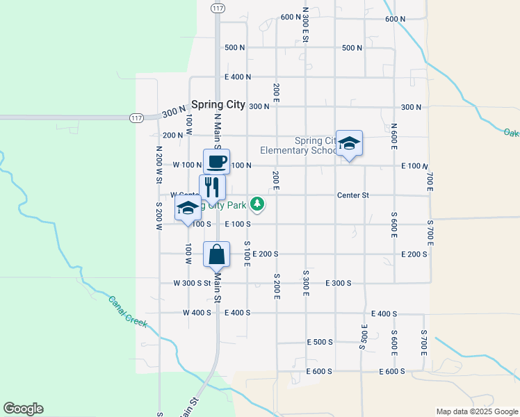 map of restaurants, bars, coffee shops, grocery stores, and more near 150 East Center in Spring City