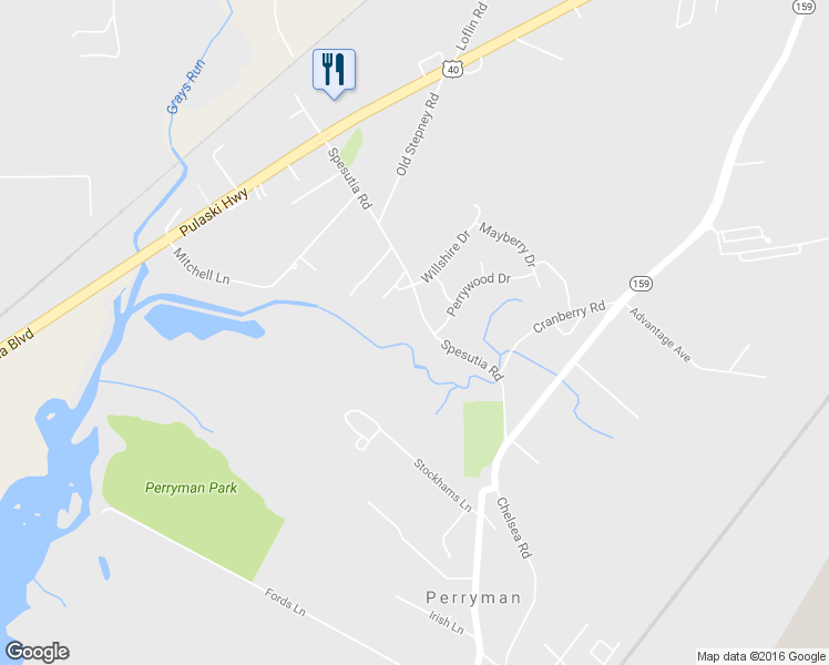 map of restaurants, bars, coffee shops, grocery stores, and more near 210 Spesutia Road in Aberdeen