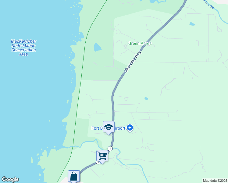 map of restaurants, bars, coffee shops, grocery stores, and more near 23201 California 1 in Fort Bragg
