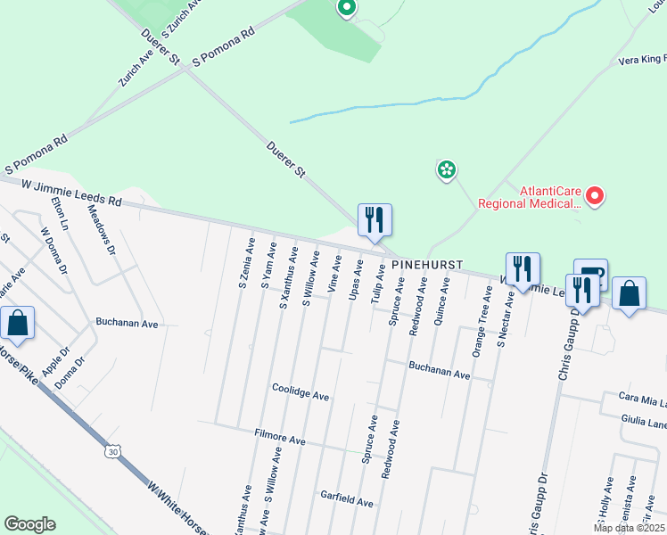 map of restaurants, bars, coffee shops, grocery stores, and more near 312 Vine Avenue in Absecon