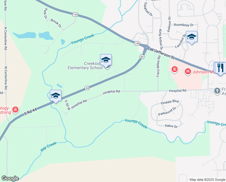 map of restaurants, bars, coffee shops, grocery stores, and more near 809 Hospital Road in Franklin