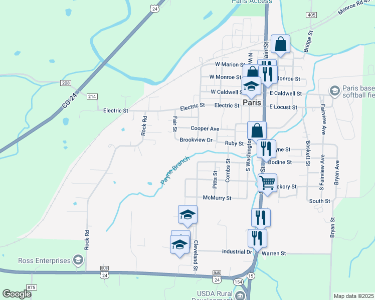 map of restaurants, bars, coffee shops, grocery stores, and more near 500 Brookview Drive in Paris