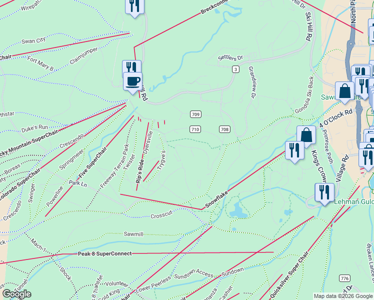 map of restaurants, bars, coffee shops, grocery stores, and more near 449 Timbertrail Road in Breckenridge