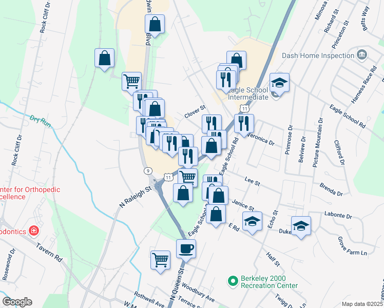 map of restaurants, bars, coffee shops, grocery stores, and more near 17 Hinton Court in Martinsburg