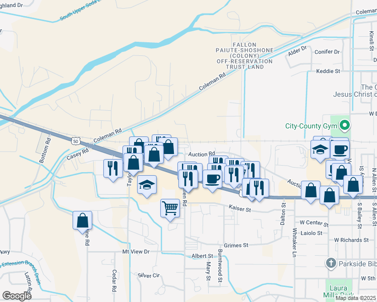 map of restaurants, bars, coffee shops, grocery stores, and more near 2000 Auction Road in Fallon