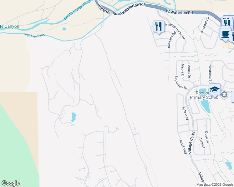 map of restaurants, bars, coffee shops, grocery stores, and more near 8018 Raphael Lane in Littleton