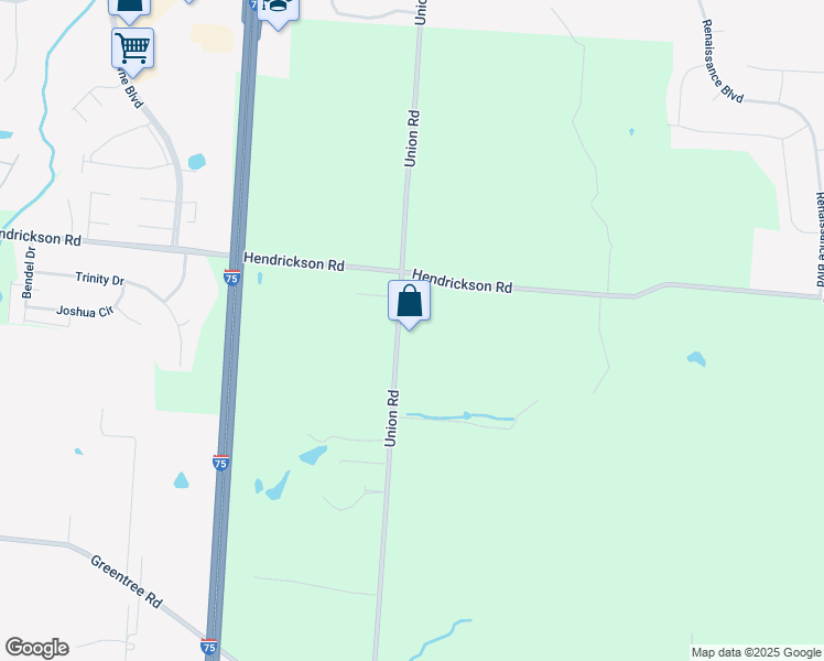 map of restaurants, bars, coffee shops, grocery stores, and more near 2424 Union Road in Middletown