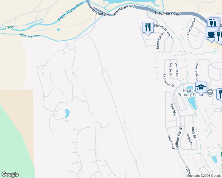 map of restaurants, bars, coffee shops, grocery stores, and more near 8018 Raphael Lane in Littleton