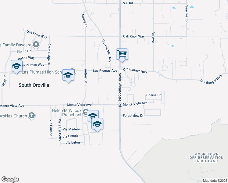 map of restaurants, bars, coffee shops, grocery stores, and more near 5630 Lower Wyandotte Road in Oroville