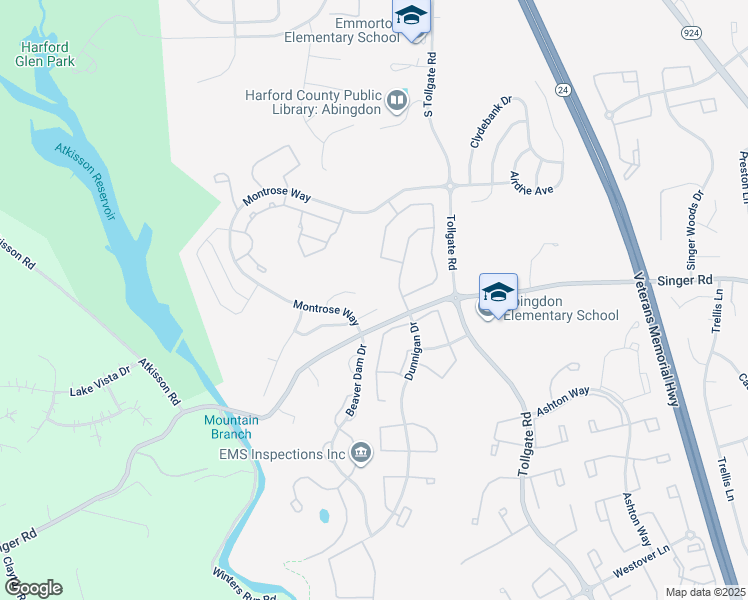map of restaurants, bars, coffee shops, grocery stores, and more near 602 Forfar Court in Abingdon